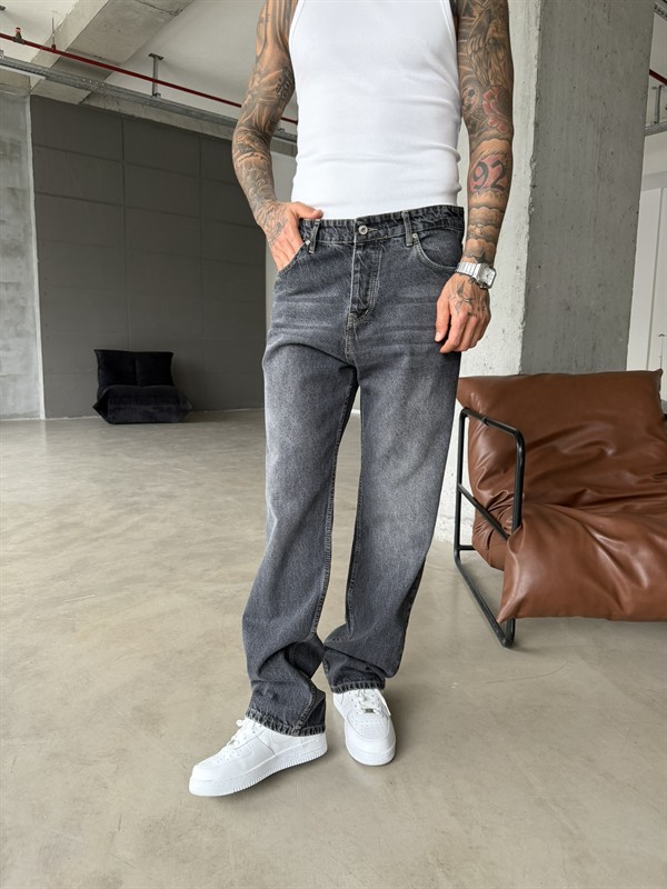 Basic Premium Detaylı Eskitme Baggy Pantolon - Koyu Gri