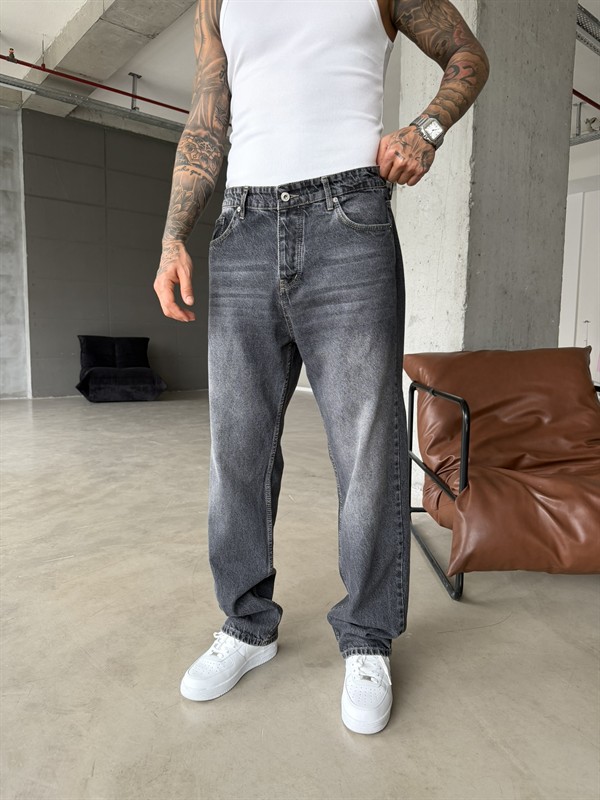Basic Premium Detaylı Eskitme Baggy Pantolon - Koyu Gri