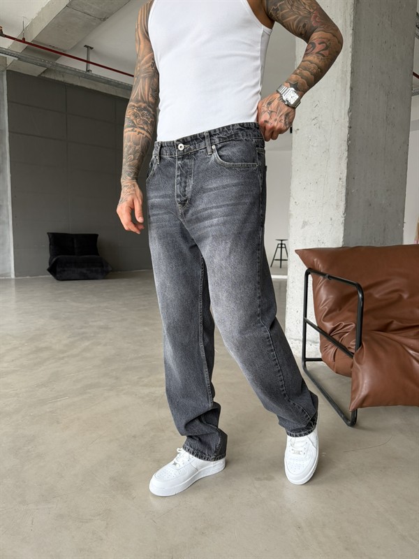 Basic Premium Detaylı Eskitme Baggy Pantolon - Koyu Gri