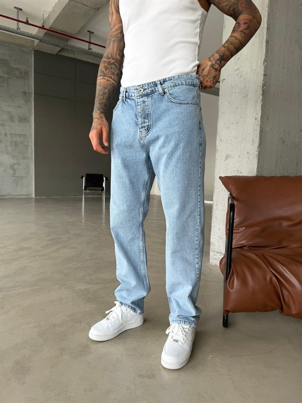 Basic Premium Wide Baggy Pantolon - Mavi