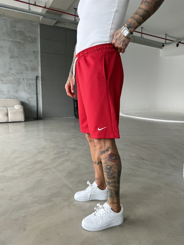 Basic Tek Nakışlı Şort - Kırmızı