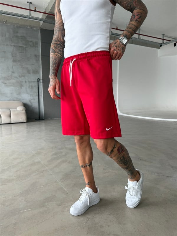 Basic Tek Nakışlı Şort - Kırmızı