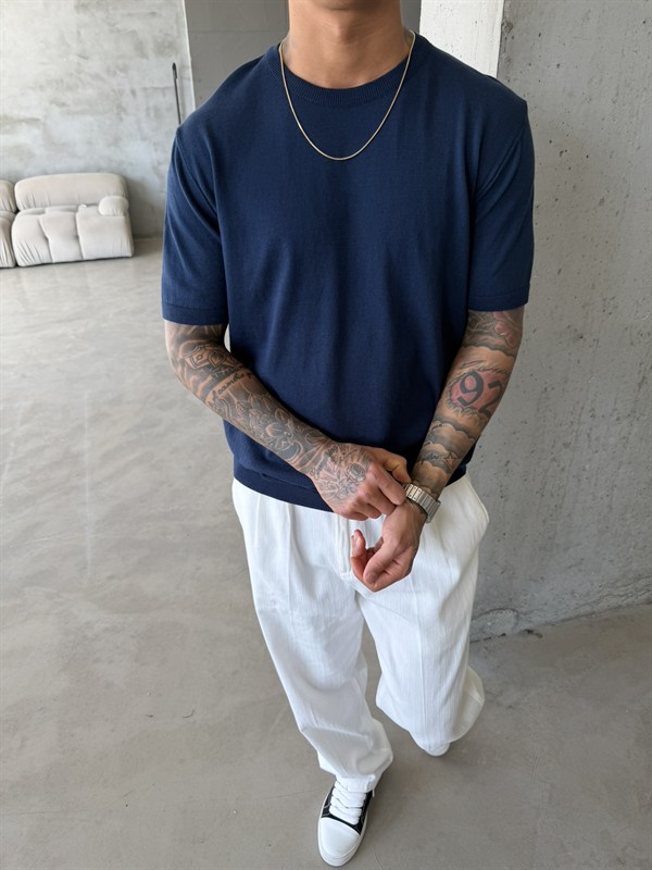 Old Money Basic Triko T-Shirt - Lacivert