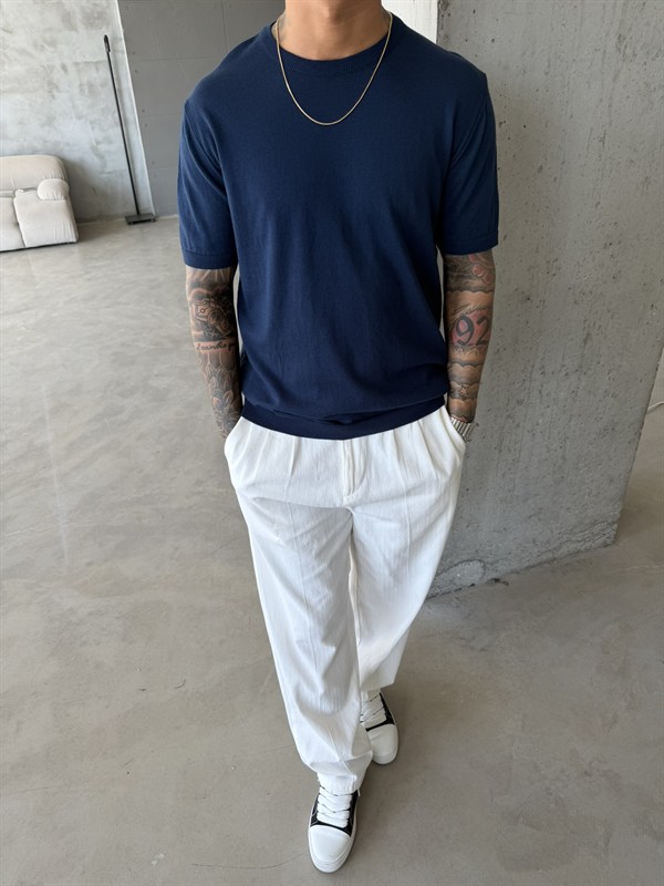 Old Money Basic Triko T-Shirt - Lacivert