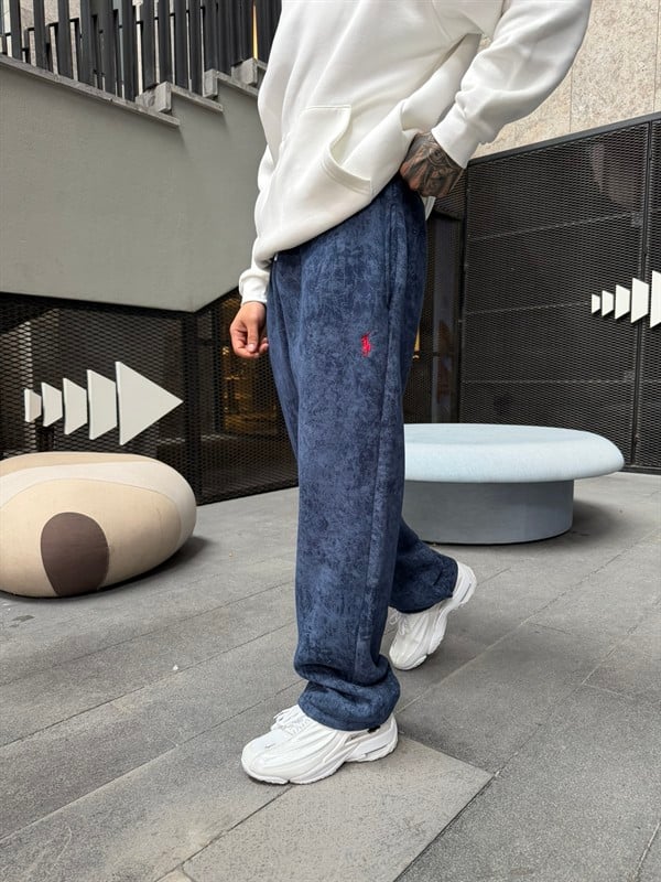 Basic Wide Yıkamlı Acid Baggy Eşofman - İndigo