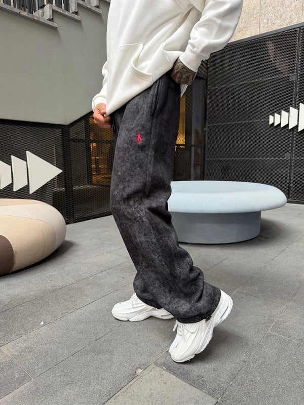 Basic Wide Yıkamlı Acid Baggy Eşofman - Siyah