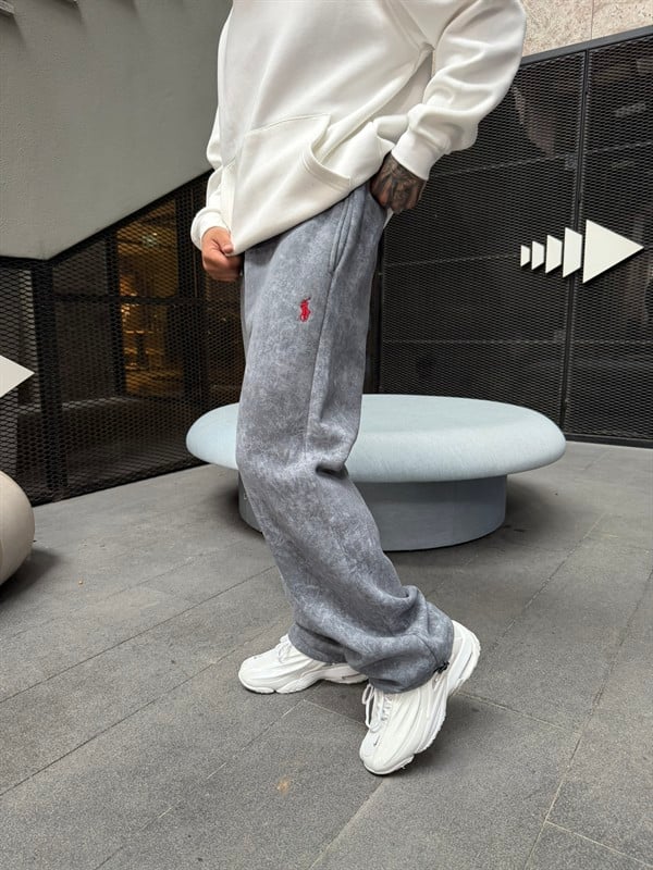 Basic Wide Yıkamlı Acid Baggy Eşofman - Füme