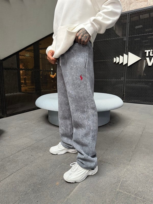 Basic Wide Yıkamlı Acid Baggy Eşofman - Füme