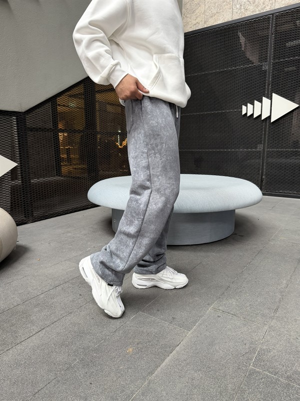 Basic Wide Yıkamlı Acid Baggy Eşofman - Füme