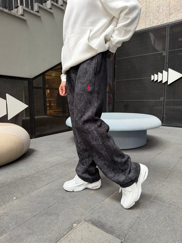 Basic Wide Yıkamlı Acid Baggy Eşofman - Siyah