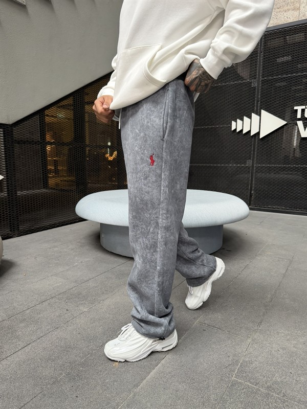 Basic Wide Yıkamlı Acid Baggy Eşofman - Füme