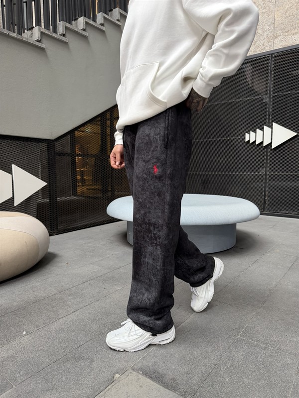 Basic Wide Yıkamlı Acid Baggy Eşofman - Siyah