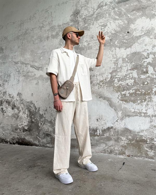 Basic Yarım Kol Tasarım Gömlek Beyaz