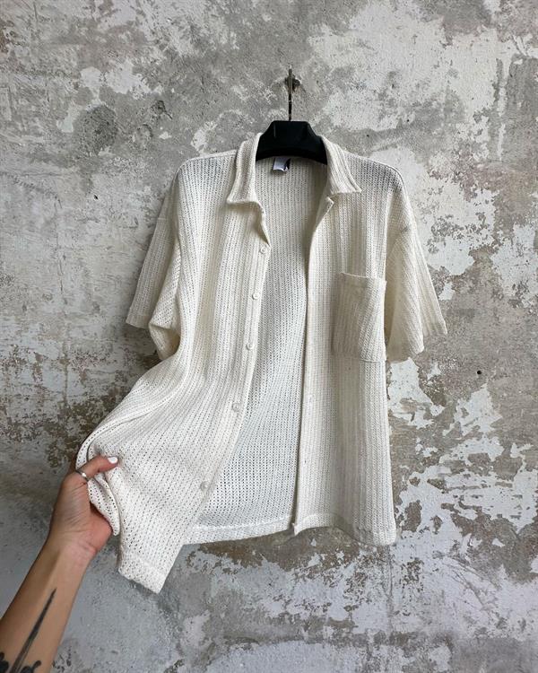 Basic Yarım Kol Tasarım Gömlek Beyaz