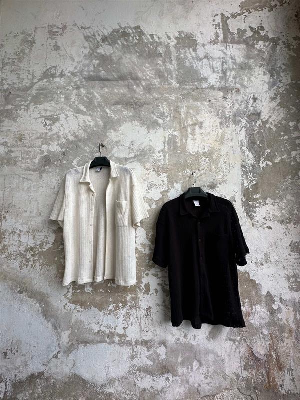 Basic Yarım Kol Tasarım Gömlek - Siyah