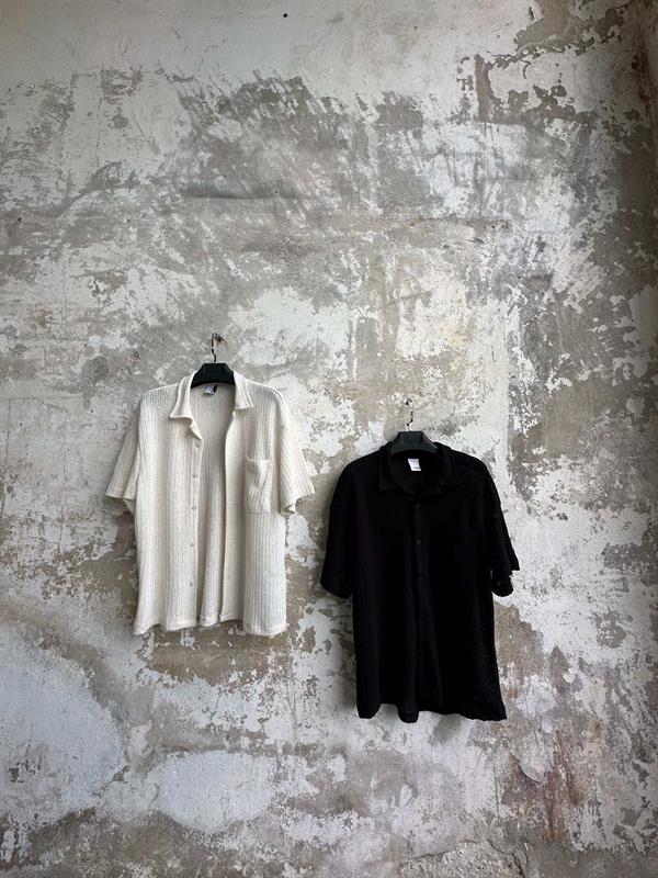 Basic Yarım Kol Tasarım Gömlek - Siyah