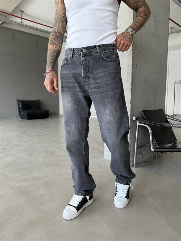 Basic Yıkama Detaylı Baggy Fit Pantolon - Gri