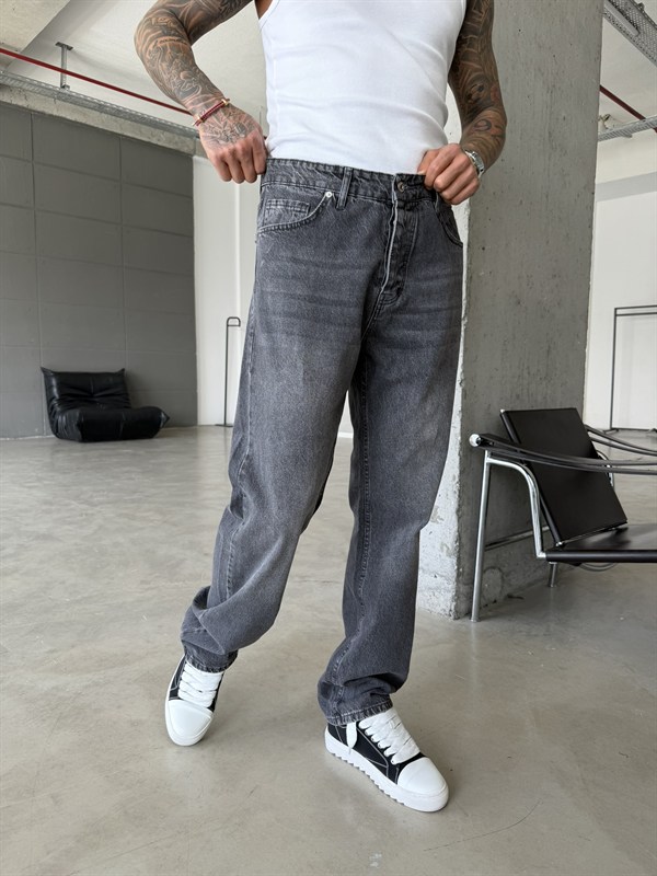 Basic Yıkama Detaylı Baggy Fit Pantolon - Gri