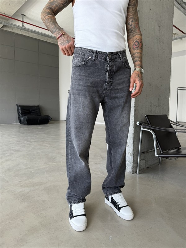 Basic Yıkama Detaylı Baggy Fit Pantolon - Gri
