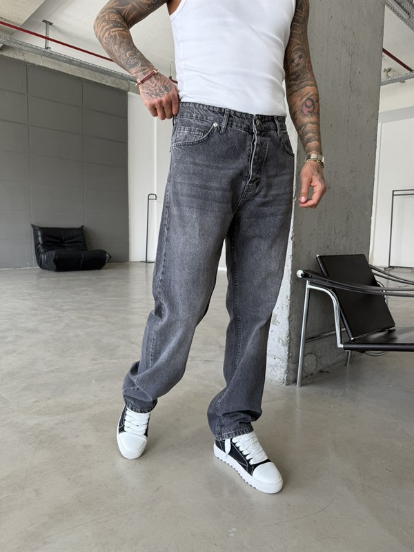 Basic Yıkama Detaylı Baggy Fit Pantolon - Gri