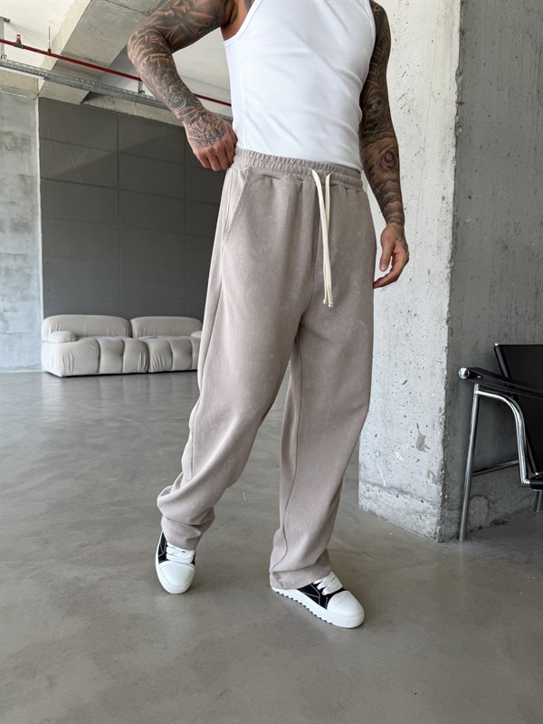 Basic Yıkamalı Acid Baggy Eşofman - Bej