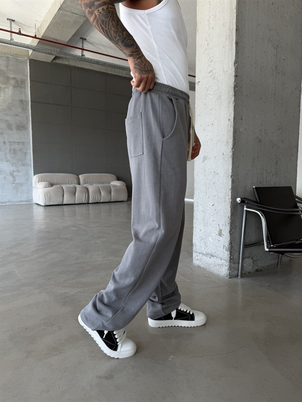 Basic Yıkamalı Acid Baggy Eşofman - Füme