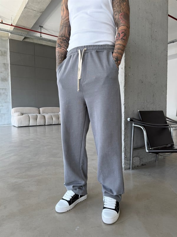 Basic Yıkamalı Acid Baggy Eşofman - Füme