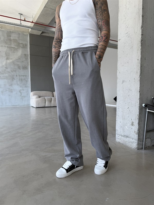 Basic Yıkamalı Acid Baggy Eşofman - Füme