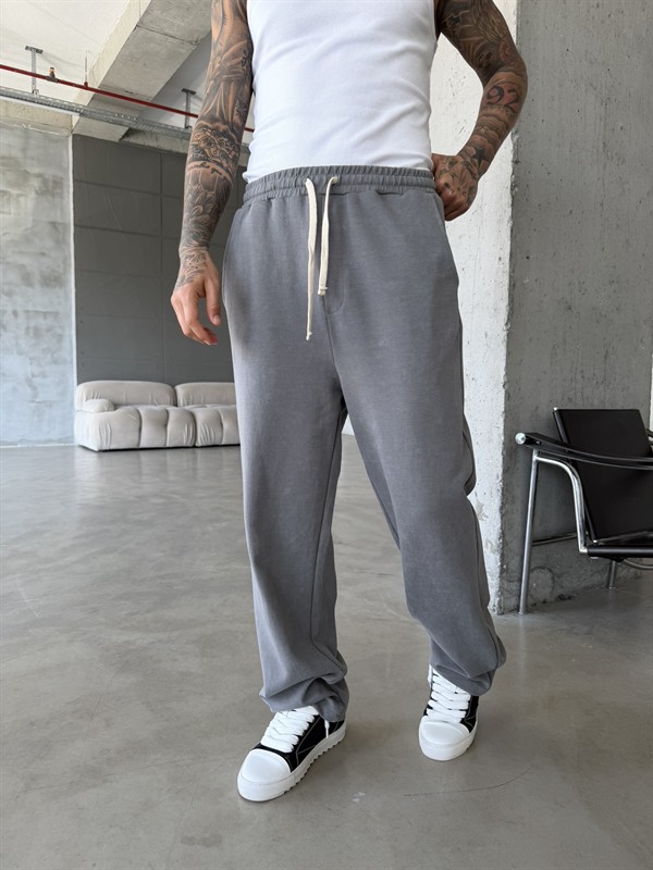 Basic Yıkamalı Acid Baggy Eşofman - Füme