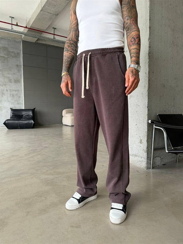 Basic Yıkamalı Acid Baggy Eşofman - Kahve