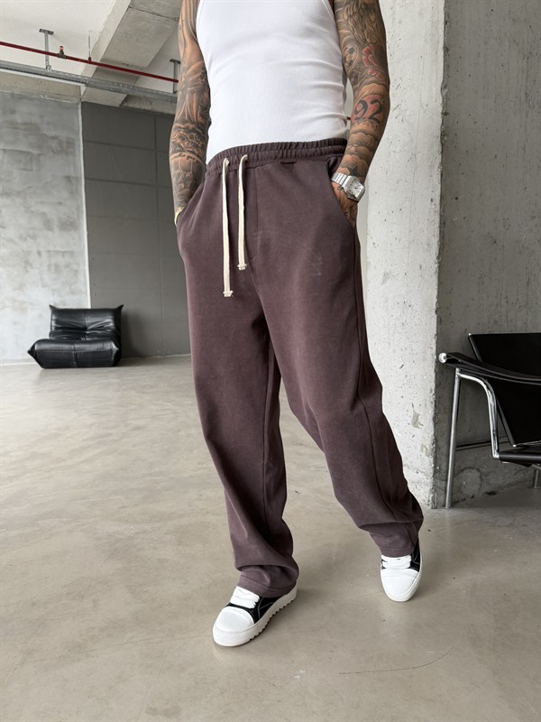 Basic Yıkamalı Acid Baggy Eşofman - Kahve