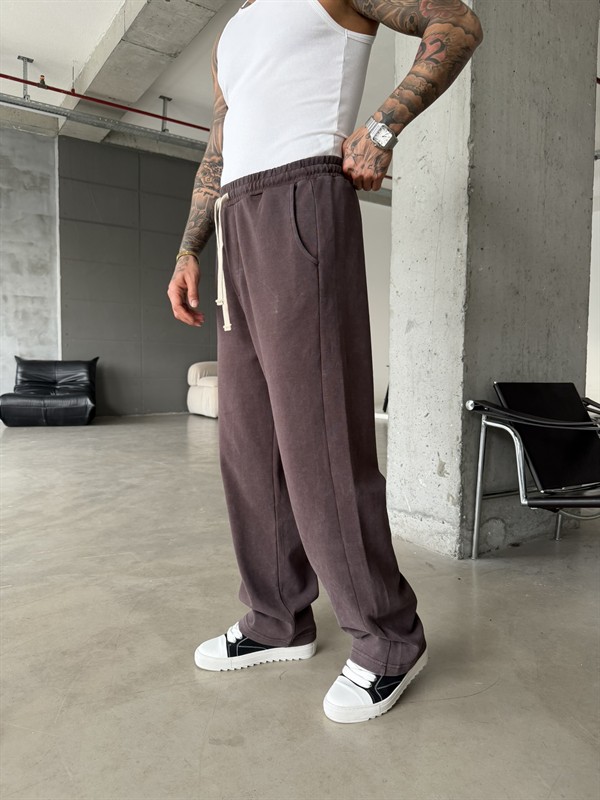 Basic Yıkamalı Acid Baggy Eşofman - Kahve