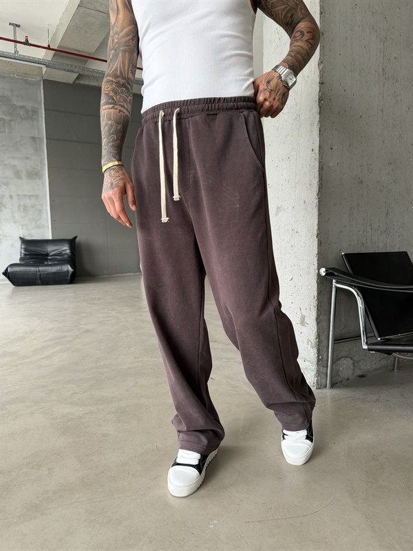 Basic Yıkamalı Acid Baggy Eşofman - Kahve