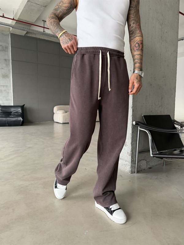 Basic Yıkamalı Acid Baggy Eşofman - Kahve