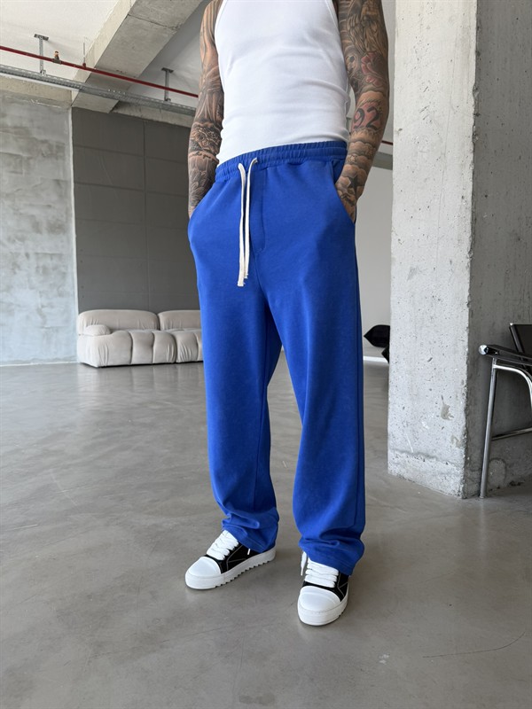 Basic Yıkamalı Acid Baggy Eşofman - Mavi