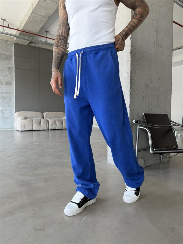 Basic Yıkamalı Acid Baggy Eşofman - Mavi