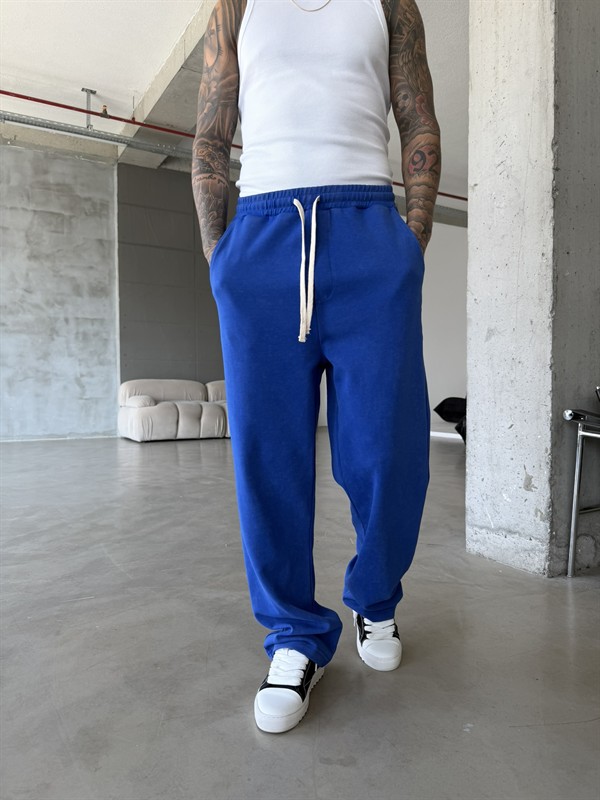 Basic Yıkamalı Acid Baggy Eşofman - Mavi