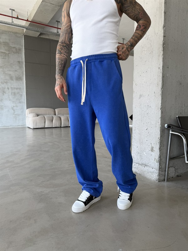 Basic Yıkamalı Acid Baggy Eşofman - Mavi