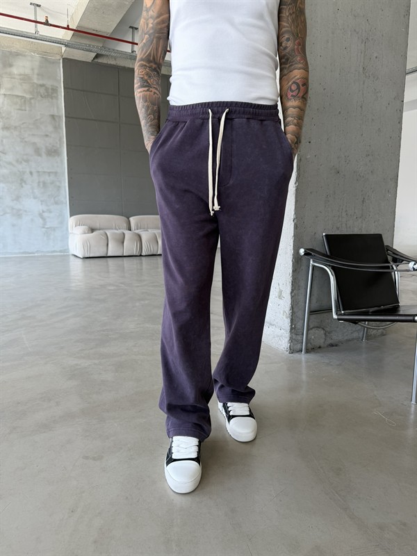 Basic Yıkamalı Acid Baggy Eşofman - Mürdün