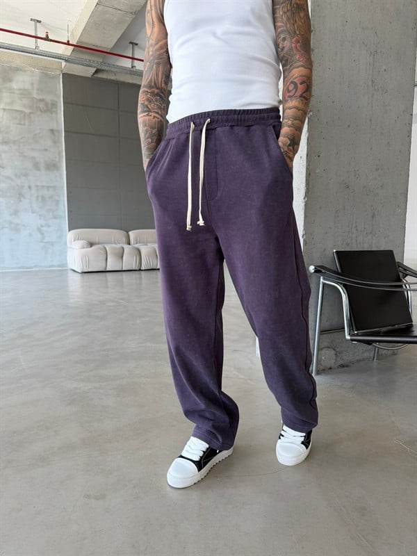 Basic Yıkamalı Acid Baggy Eşofman - Mürdün