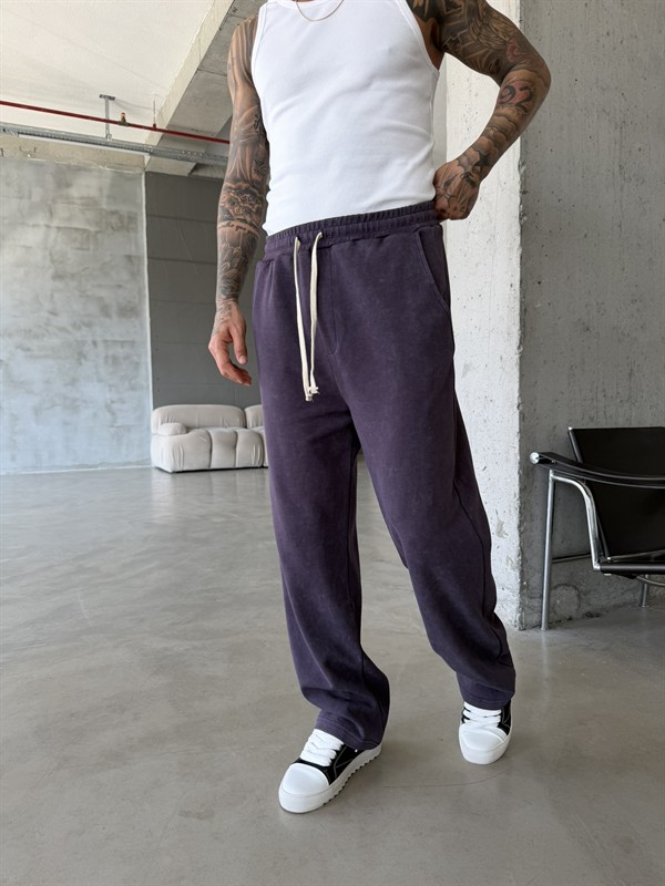 Basic Yıkamalı Acid Baggy Eşofman - Mürdün