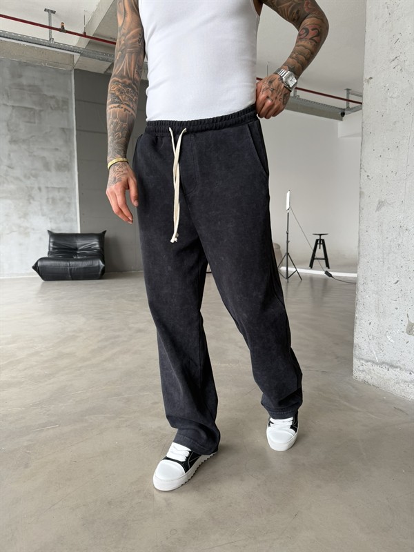 Basic Yıkamalı Acid Baggy Eşofman - Siyah