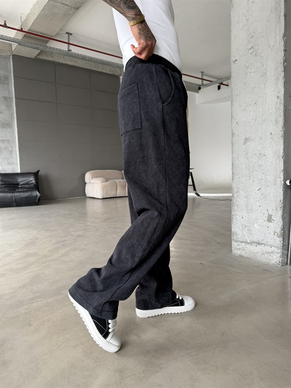 Basic Yıkamalı Acid Baggy Eşofman - Siyah