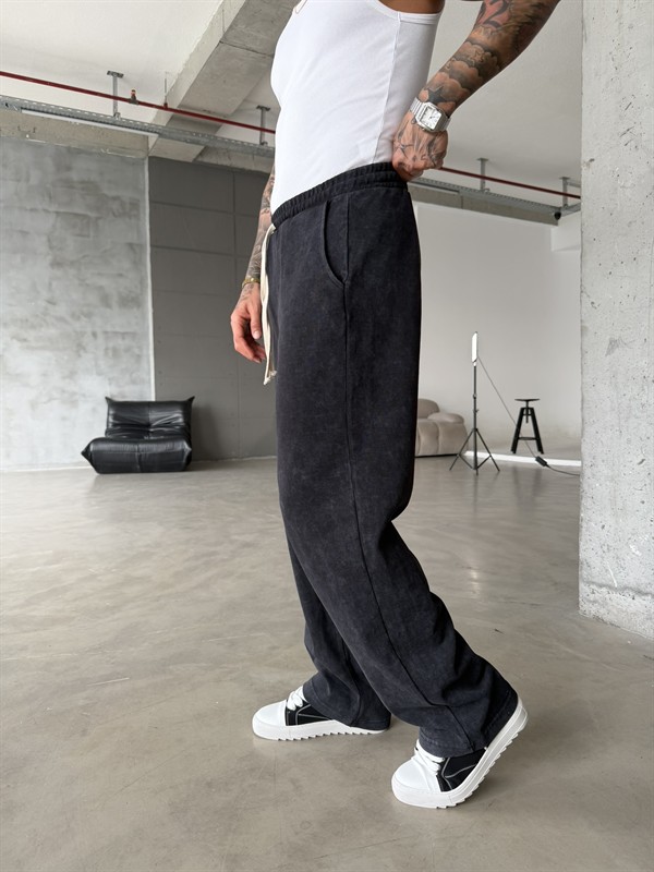 Basic Yıkamalı Acid Baggy Eşofman - Siyah