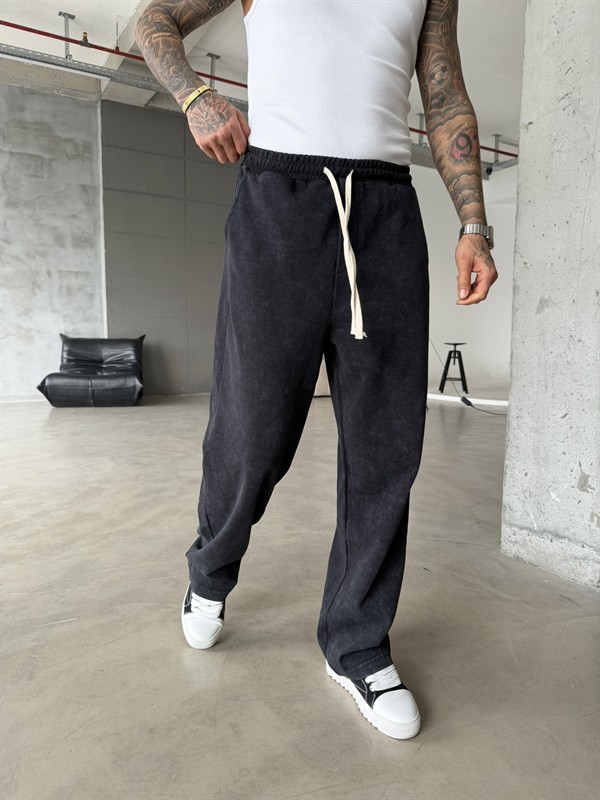 Basic Yıkamalı Acid Baggy Eşofman - Siyah