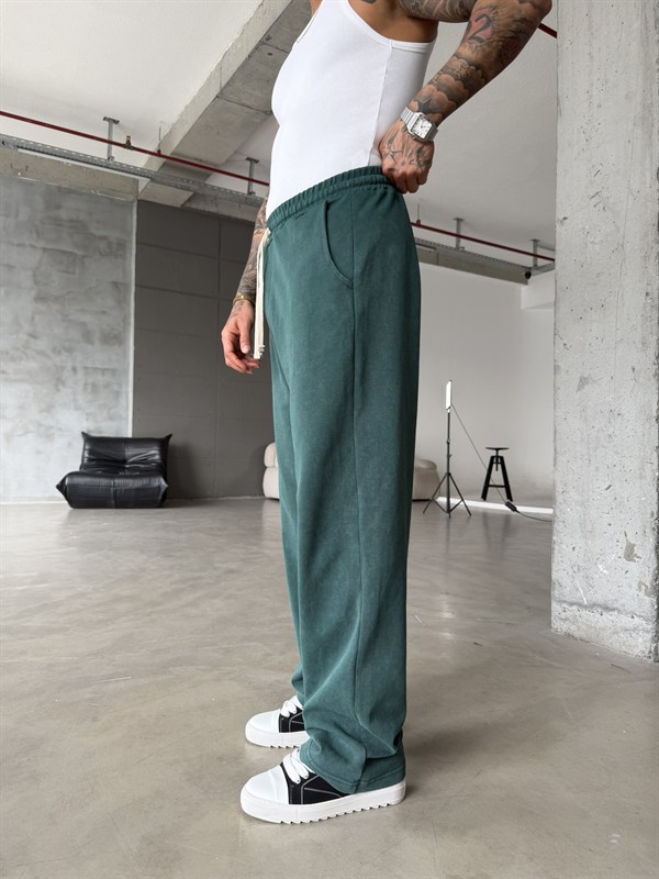 Basic Yıkamalı Acid Baggy Eşofman - Yeşil