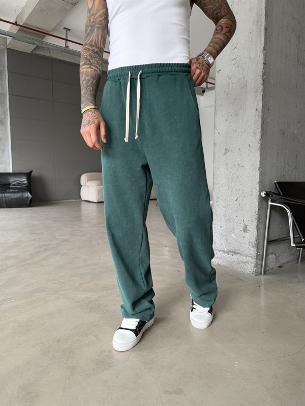 Basic Yıkamalı Acid Baggy Eşofman - Yeşil