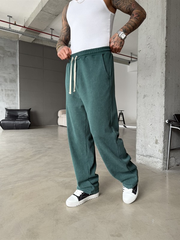 Basic Yıkamalı Acid Baggy Eşofman - Yeşil