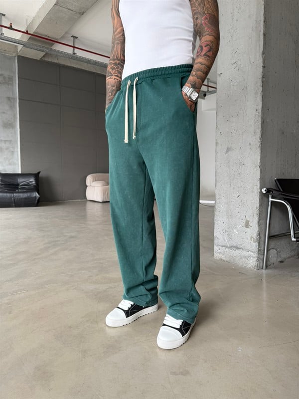 Basic Yıkamalı Acid Baggy Eşofman - Yeşil