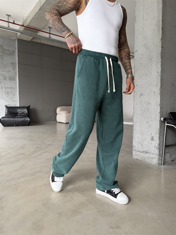 Basic Yıkamalı Acid Baggy Eşofman - Yeşil